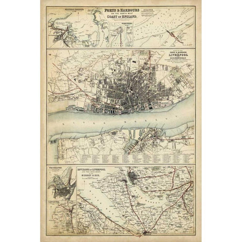 Map of the Coast of England IV Gold Ornate Wood Framed Art Print with Double Matting by Unknown