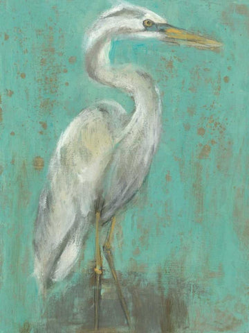 Seaspray Heron I White Modern Wood Framed Art Print with Double Matting by Goldberger, Jennifer