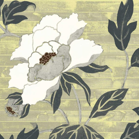 Woodgrain Peony II White Modern Wood Framed Art Print by Studio W