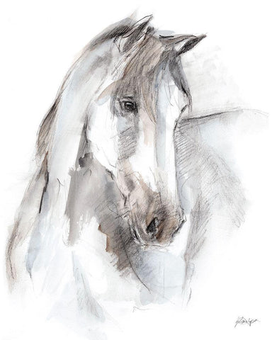 Watercolor Equine Study I White Modern Wood Framed Art Print with Double Matting by Harper, Ethan