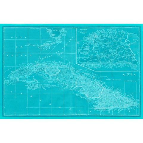 Map of Cuba in Aqua Gold Ornate Wood Framed Art Print with Double Matting by Vision Studio