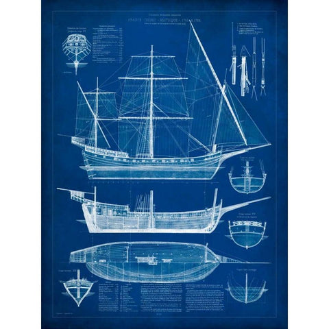 Ship Blueprint I White Modern Wood Framed Art Print by Studio