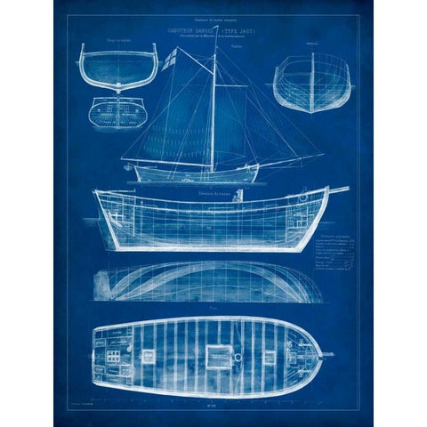 Ship Blueprint II White Modern Wood Framed Art Print by Studio