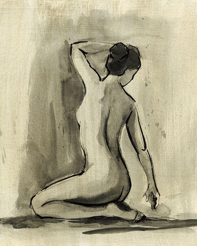 Sumi-e Figure I White Modern Wood Framed Art Print with Double Matting by Harper, Ethan