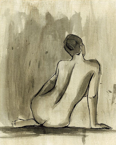 Sumi-e Figure II White Modern Wood Framed Art Print with Double Matting by Harper, Ethan