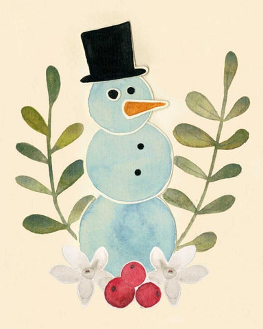 Snowman Cut-out II White Modern Wood Framed Art Print with Double Matting by Popp, Grace