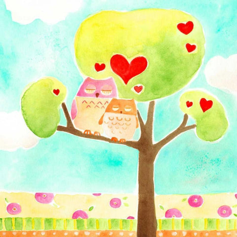 Hoots and Hearts II Black Modern Wood Framed Art Print by Vess, June Erica