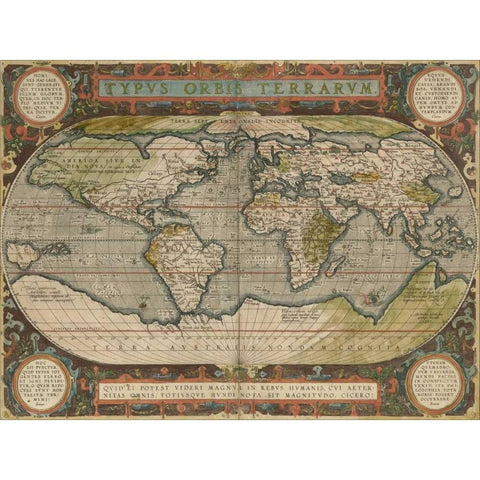 Antique World Map 36x48 White Modern Wood Framed Art Print by Vision Studio