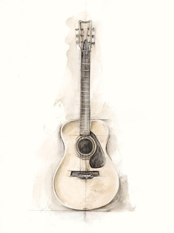 Ethans Guitar I White Modern Wood Framed Art Print with Double Matting by Harper, Ethan