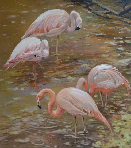 Pink Passion Black Ornate Wood Framed Art Print with Double Matting by Larivey, Chuck