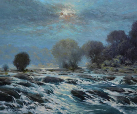 Moon Rapids Black Ornate Wood Framed Art Print with Double Matting by Larivey, Chuck