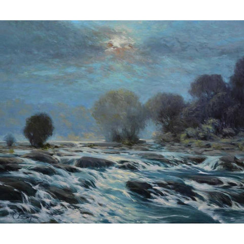 Moon Rapids Black Modern Wood Framed Art Print with Double Matting by Larivey, Chuck