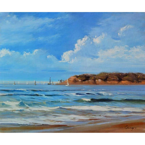 Point Loma - View from Coronada Shores Black Modern Wood Framed Art Print with Double Matting by Larivey, Chuck