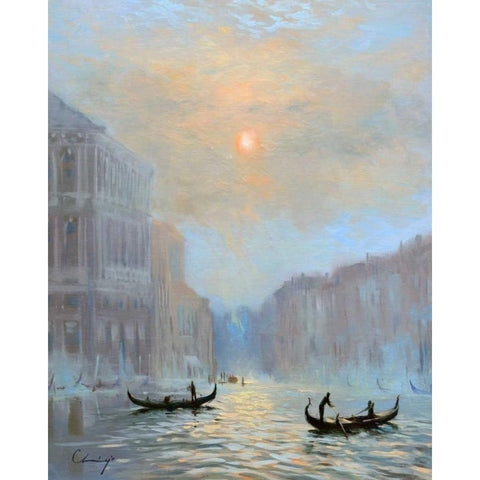Venice Morning Mist Gold Ornate Wood Framed Art Print with Double Matting by Larivey, Chuck