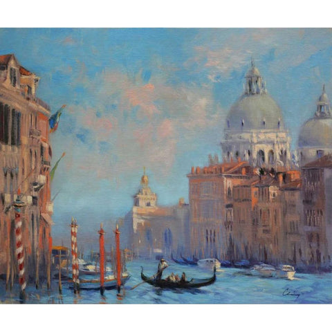 Venice Grand Canal Gold Ornate Wood Framed Art Print with Double Matting by Larivey, Chuck