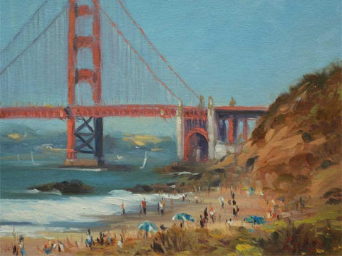 Bakers Beach White Modern Wood Framed Art Print with Double Matting by Larivey, Chuck