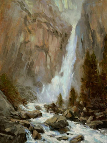 Yosemite Falls Black Ornate Wood Framed Art Print with Double Matting by Larivey, Chuck