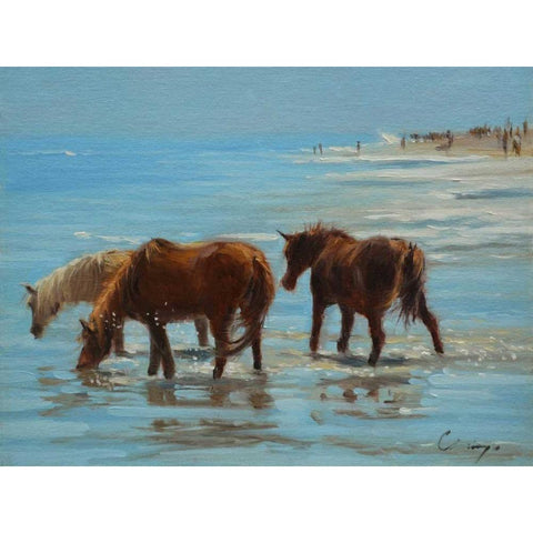 Chincoteague Ponies Black Modern Wood Framed Art Print by Larivey, Chuck