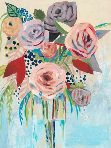 Roseate Posy II Black Ornate Wood Framed Art Print with Double Matting by Popp, Grace