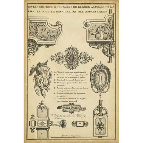 Antique Decorative Locks II Gold Ornate Wood Framed Art Print with Double Matting by Blondel, J.F.
