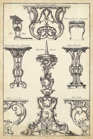 Antique French Ornament I White Modern Wood Framed Art Print with Double Matting by Blondel, J.F.