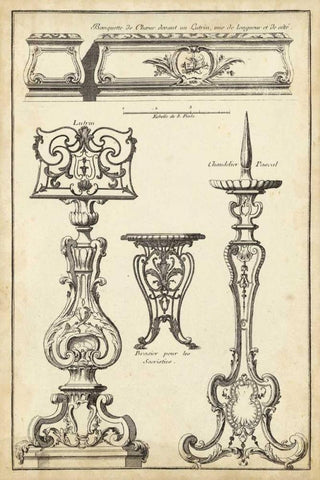 Antique French Ornament II Black Ornate Wood Framed Art Print with Double Matting by Blondel, J.F.