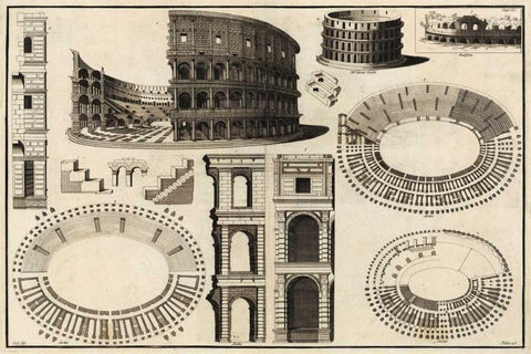 Diagram of the Colosseum Black Ornate Wood Framed Art Print with Double Matting by Unknown