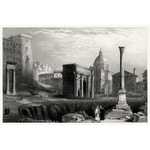 Antique View of Rome Black Modern Wood Framed Art Print by Unknown