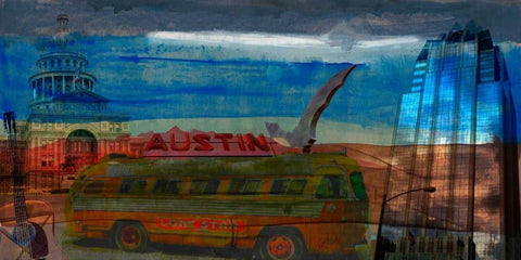 Austin Bus White Modern Wood Framed Art Print with Double Matting by Jasper, Sisa