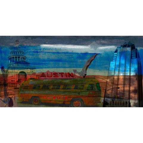 Austin Bus Black Modern Wood Framed Art Print by Jasper, Sisa