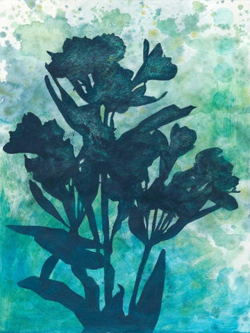 Indigo Floral Silhouette I Black Ornate Wood Framed Art Print with Double Matting by Meagher, Megan