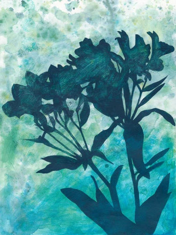 Indigo Floral Silhouette II Black Ornate Wood Framed Art Print with Double Matting by Meagher, Megan