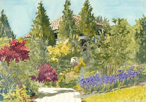 Aquarelle Garden IX White Modern Wood Framed Art Print with Double Matting by Miller, Dianne