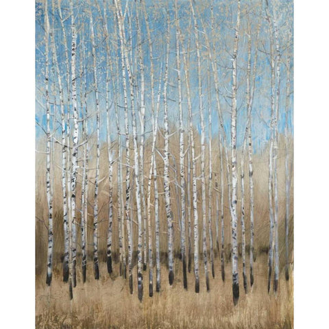 Dusty Blue Birches I Black Modern Wood Framed Art Print with Double Matting by OToole, Tim