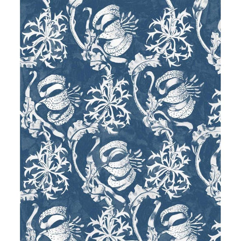 Indigo Floral Chintz I Black Modern Wood Framed Art Print with Double Matting by McCavitt, Naomi