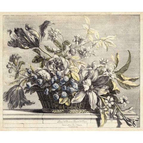 Vintage Basket of Flowers I White Modern Wood Framed Art Print by Baptiste, Giovanni