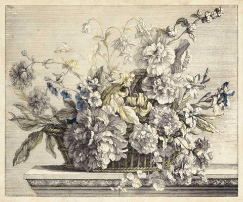 Vintage Basket of Flowers II Black Ornate Wood Framed Art Print with Double Matting by Baptiste, Giovanni
