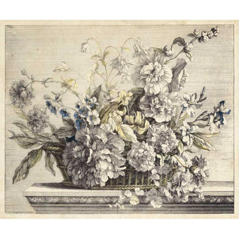 Vintage Basket of Flowers II White Modern Wood Framed Art Print by Baptiste, Giovanni