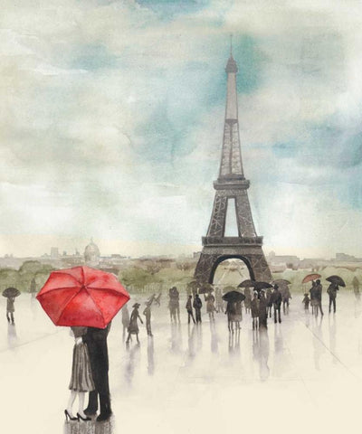 Rainy Day Lovers I White Modern Wood Framed Art Print with Double Matting by Popp, Grace