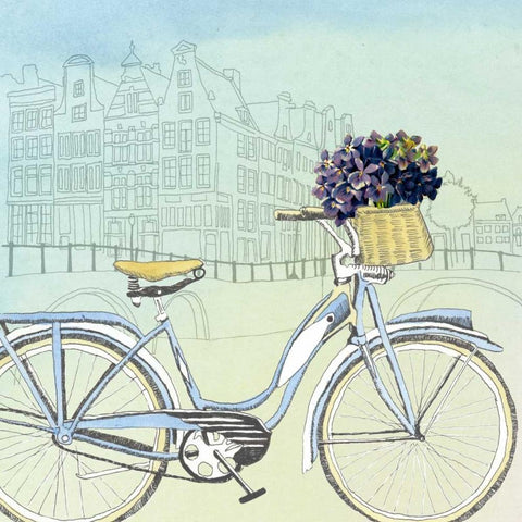 Biking Through Amsterdam Gold Ornate Wood Framed Art Print with Double Matting by McCavitt, Naomi