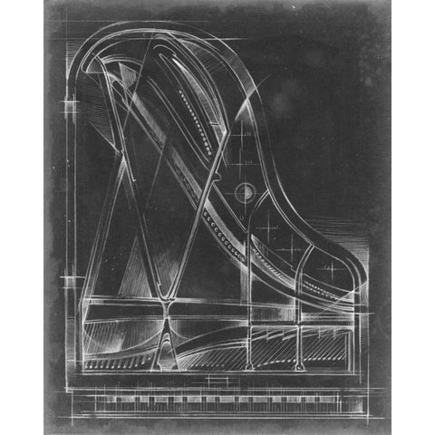 Grand Piano Diagram Black Modern Wood Framed Art Print with Double Matting by Harper, Ethan