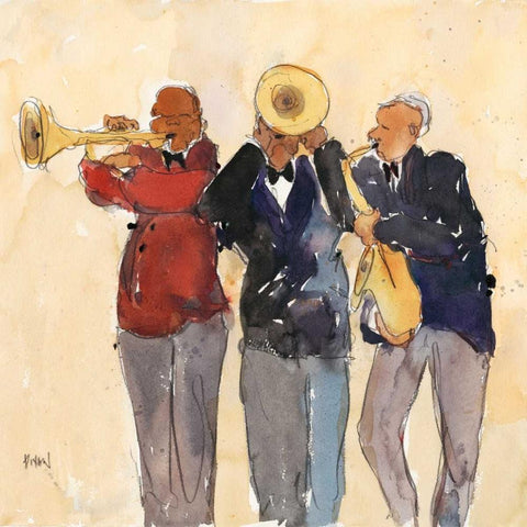 Jazz Trio II White Modern Wood Framed Art Print with Double Matting by Dixon, Samuel