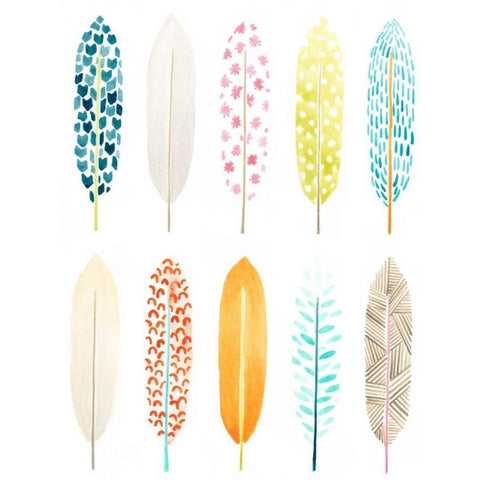 Feather Patterns II White Modern Wood Framed Art Print by Vess, June Erica