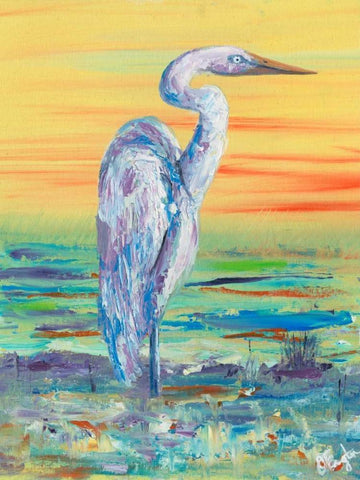 Egret Sunset I White Modern Wood Framed Art Print with Double Matting by Brewington, Olivia