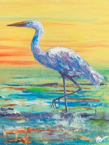 Egret Sunset II Black Ornate Wood Framed Art Print with Double Matting by Brewington, Olivia