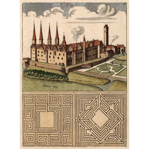 Castle and Maze I Gold Ornate Wood Framed Art Print with Double Matting by Unknown