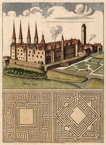 Castle and Maze I Black Ornate Wood Framed Art Print with Double Matting by Unknown