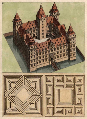 Castle and Maze II Black Ornate Wood Framed Art Print with Double Matting by Unknown