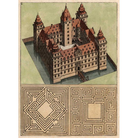 Castle and Maze II White Modern Wood Framed Art Print by Unknown