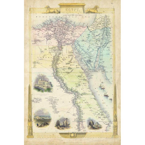 Vintage Map of Egypt Gold Ornate Wood Framed Art Print with Double Matting by Rapkin, J.